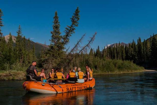 Evening light on a raft on the Bow River near Canmore